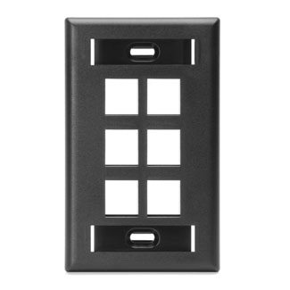 Single-Gang QUICKPORT Wallplate with ID Windows, 6-Port, Black