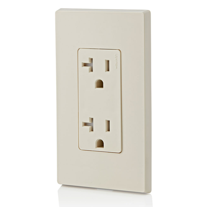 Ultrasonically welded, 20A Tamper-Resistant, Decora duplex receptacle/outlet. Residential grade, NEMA 5-20R, side wired only, UL, CSA and NOM