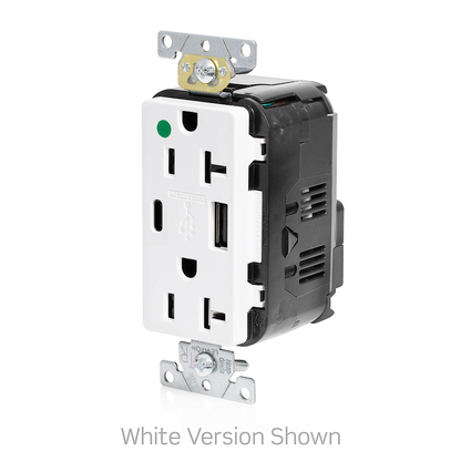 Tamper-Resistant USB Receptacle, Type A/C, 20 Amp 125 Volt, Hospital Grade, Light Almond - Lev-Lok