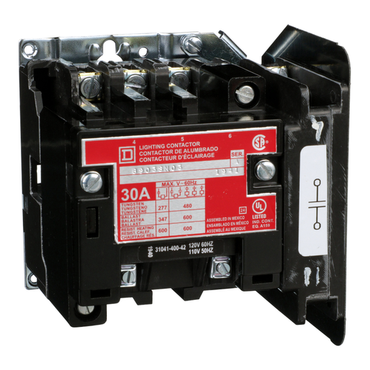 Contactor, Type S, multipole lighting, electrically held, 30A, 4 pole, 110/120 VAC 50/60 Hz coil, open style