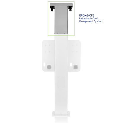 Retractable Cord Management System for Dual Mount Charging Station Pedestal, Side/Side with Retractable Cord Management