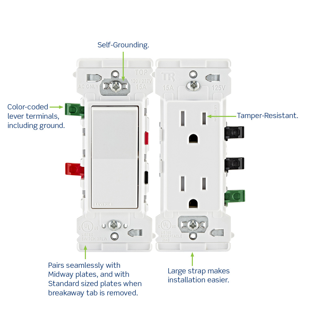 Decora Edge 15 Amp Single Pole Rocker Switch, White