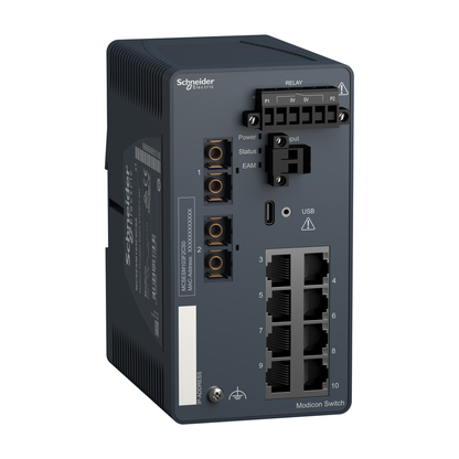 Modicon Managed Switch - 8 ports for copper + 2 ports for fiber optic single-mode