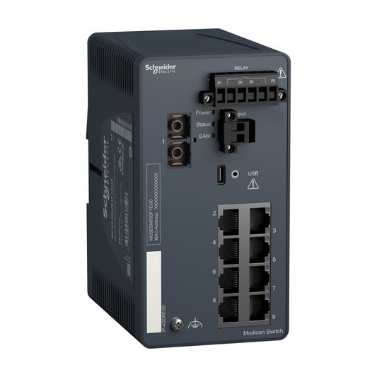 Modicon Managed Switch - 8 ports for copper + 1 port for fiber optic multimode