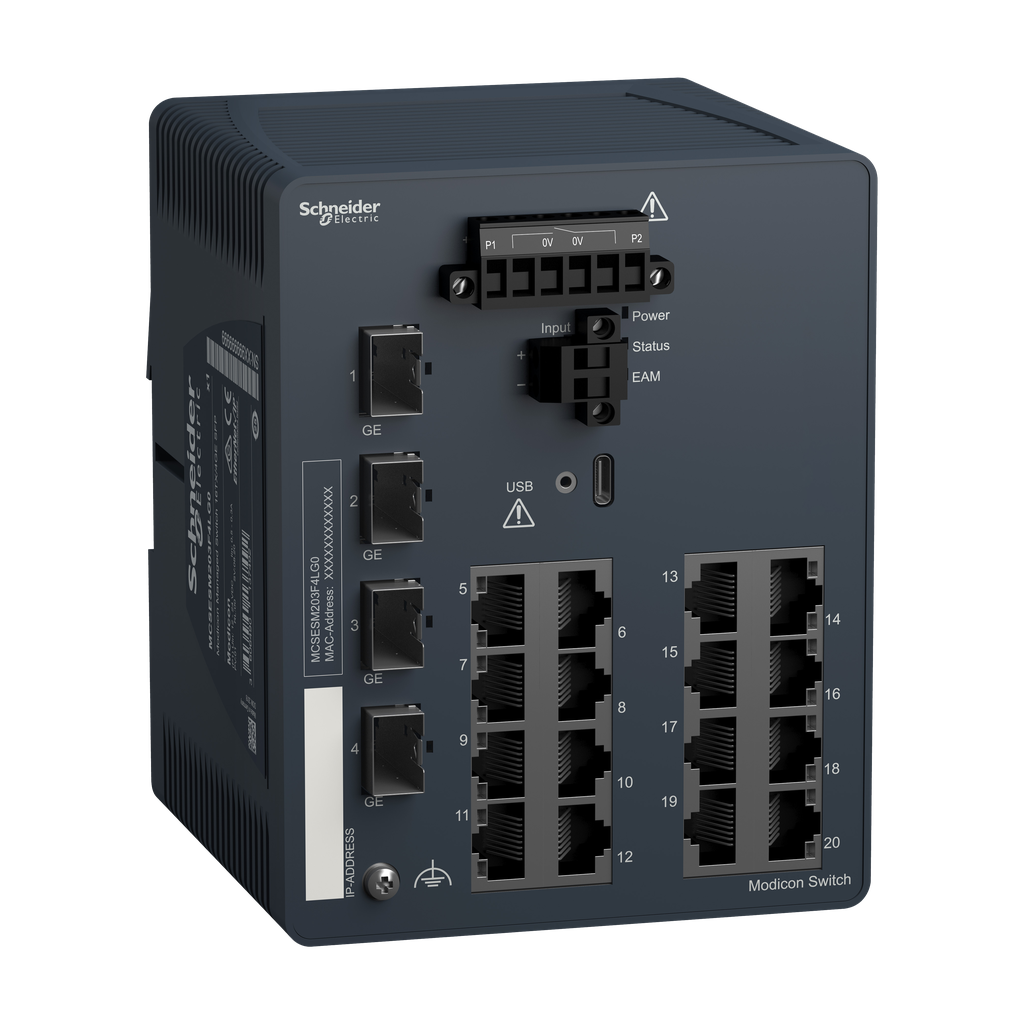 Modicon Managed Switch - 16 ports for copper + 4 Gigabit SFP