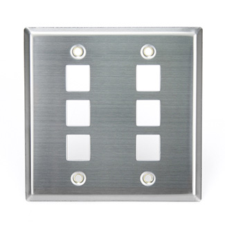 Stainless Steel QuickPort Wallplate, Dual Gang, 6-Port