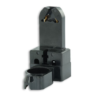 Medium Base, Bi-Pin, Standard Fluorescent Lampholder, Pedestal, Screw Mount, Turn-Type, w/ Starter Base, 2-Screw Terminal - Black