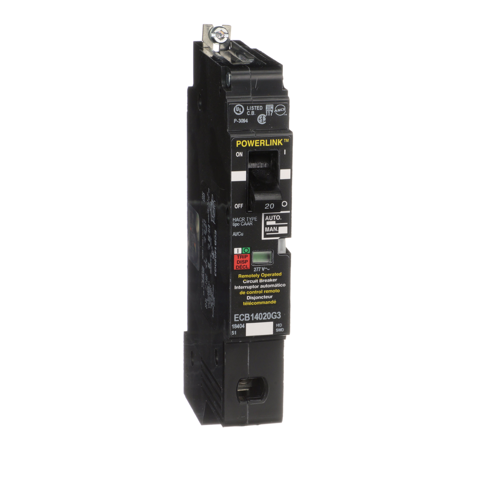 Circuit Breaker, PowerLinkâ„¢, 20A, 1 pole, 277VAC, 14kA, remotely operated, bolt on mount