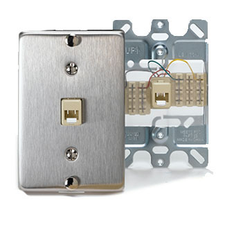 Telephone Wall Phone Wallplate Surface Mount Jack, 1 Modular 6P4C Jack, Screw-Down Connection - Stainless Steel