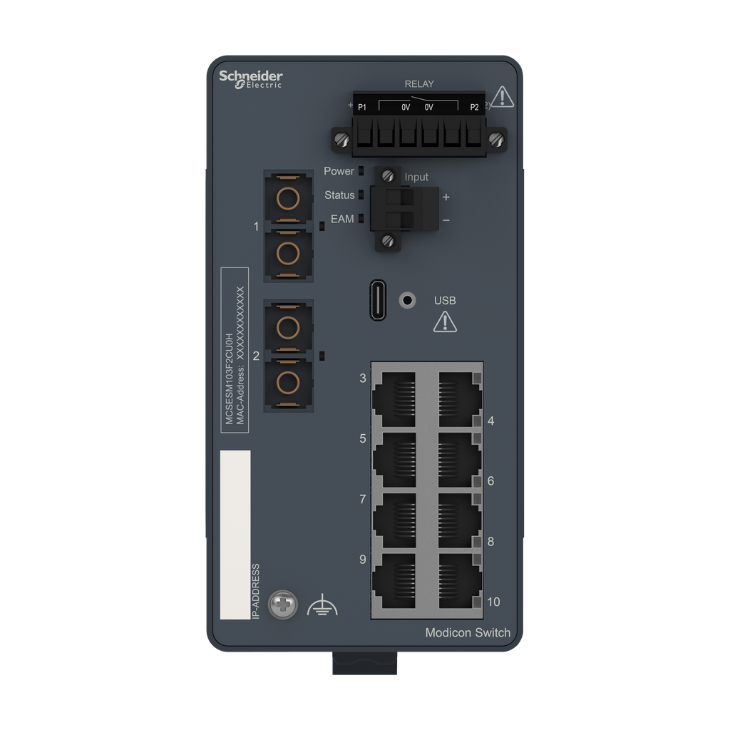 Modicon Managed Switch - 8 ports for copper + 2 ports for fiber optic multimode - Harsh