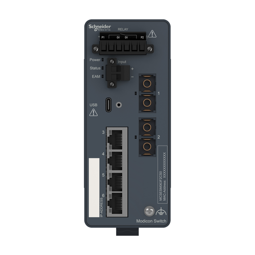 Modicon Managed Switch - 4 ports for copper + 2 ports for fiber optic single-mode