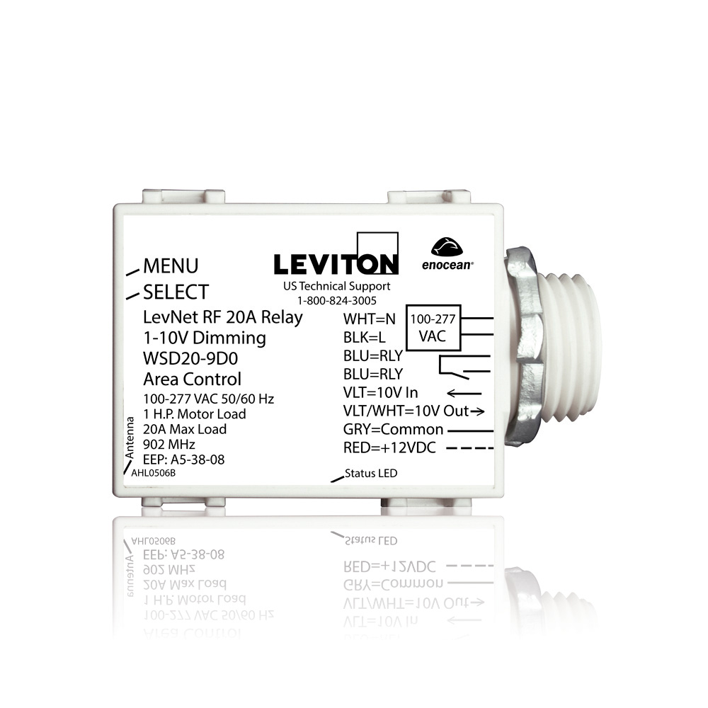 LevNet RF 902MHz Wireless 20A Relay 1-10V Dimming Area Controller, 100-277V