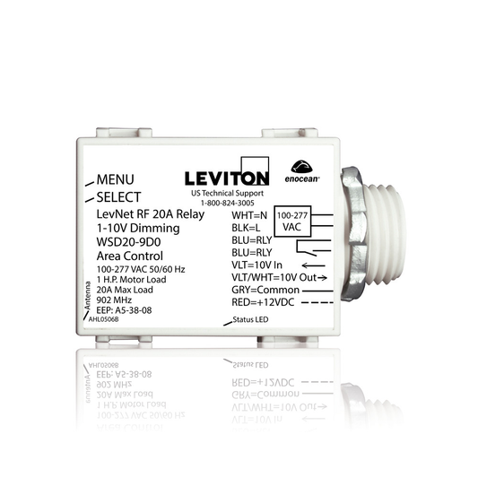 LevNet RF 902MHz Wireless 20A Relay 1-10V Dimming Area Controller, 100-277V