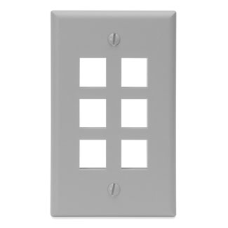 Single-Gang QuickPort Wallplate, 6-Port, Gray