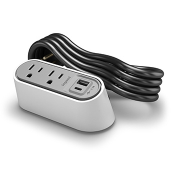 Desktop Power Center Slim, 2 Outlets, USB A/C, White, 6ft Cord