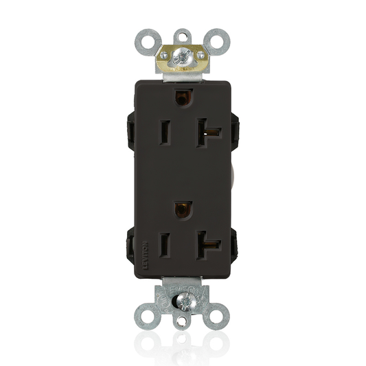 Lev-Lok Duplex Receptacle Lev-Lok Decora Plus Duplex Receptacle Outlet, Heavy-Duty Industrial Specification Grade, Smooth Face, 20 Amp, 125 Volt, Modular, NEMA 5-20R, 2-Pole, 3-Wire, Self-Grounding - Black Mating Lev-Lok Wiring Module Required for Use