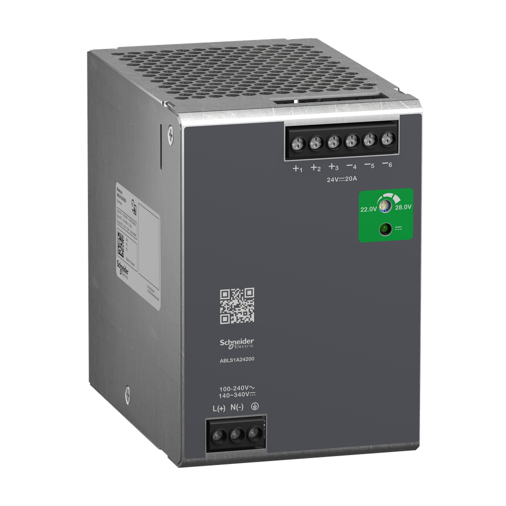 Regulated Power Supply, 100-240V AC, 24V 20 A, single phase, Optimized