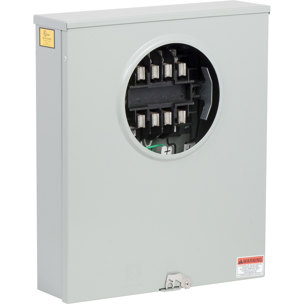Meter socket, ringless, 1 phase, 3 wire, 8 jaws, solid top, no bypass ...