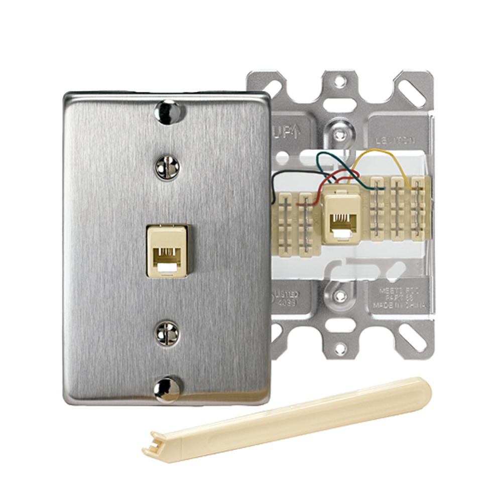 Telephone Wall Jack, 6P4C, Quick Connect, Stainless Steel