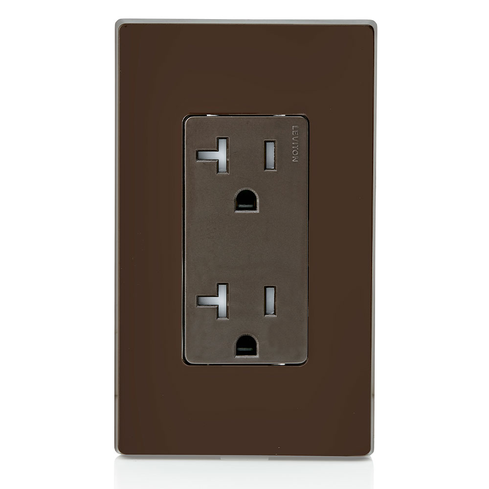 Ultrasonically welded, 20A Tamper-Resistant, Decora duplex receptacle/outlet. Residential grade, NEMA 5-20R, side wired only, UL, CSA and NOM