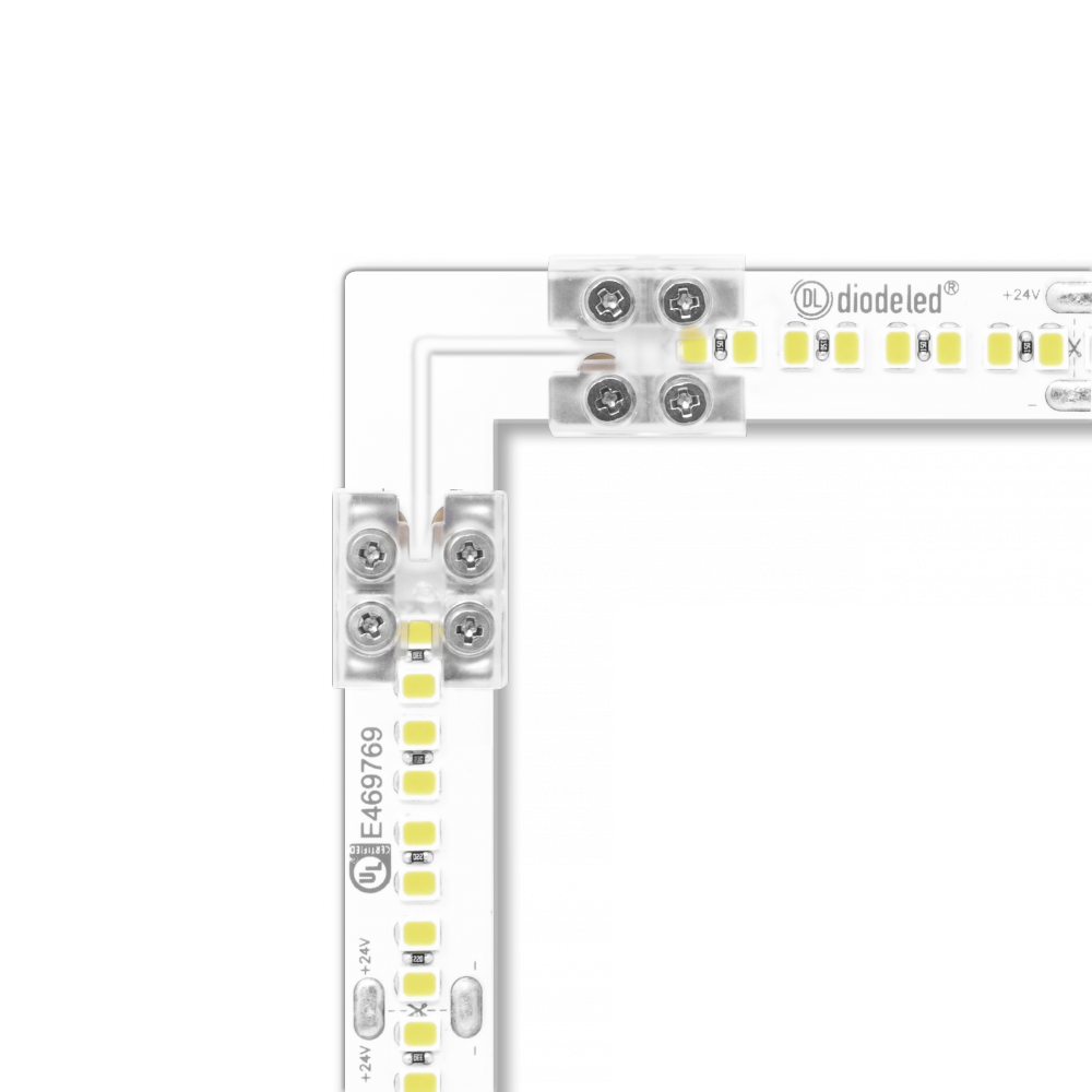 Tape Light 90 Degree Corner Connector With Attached 12mm Tape-to-Tape Terminal Blocks