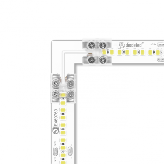 Tape Light 90 Degree Corner Connector With Attached 12mm Tape-to-Tape Terminal Blocks