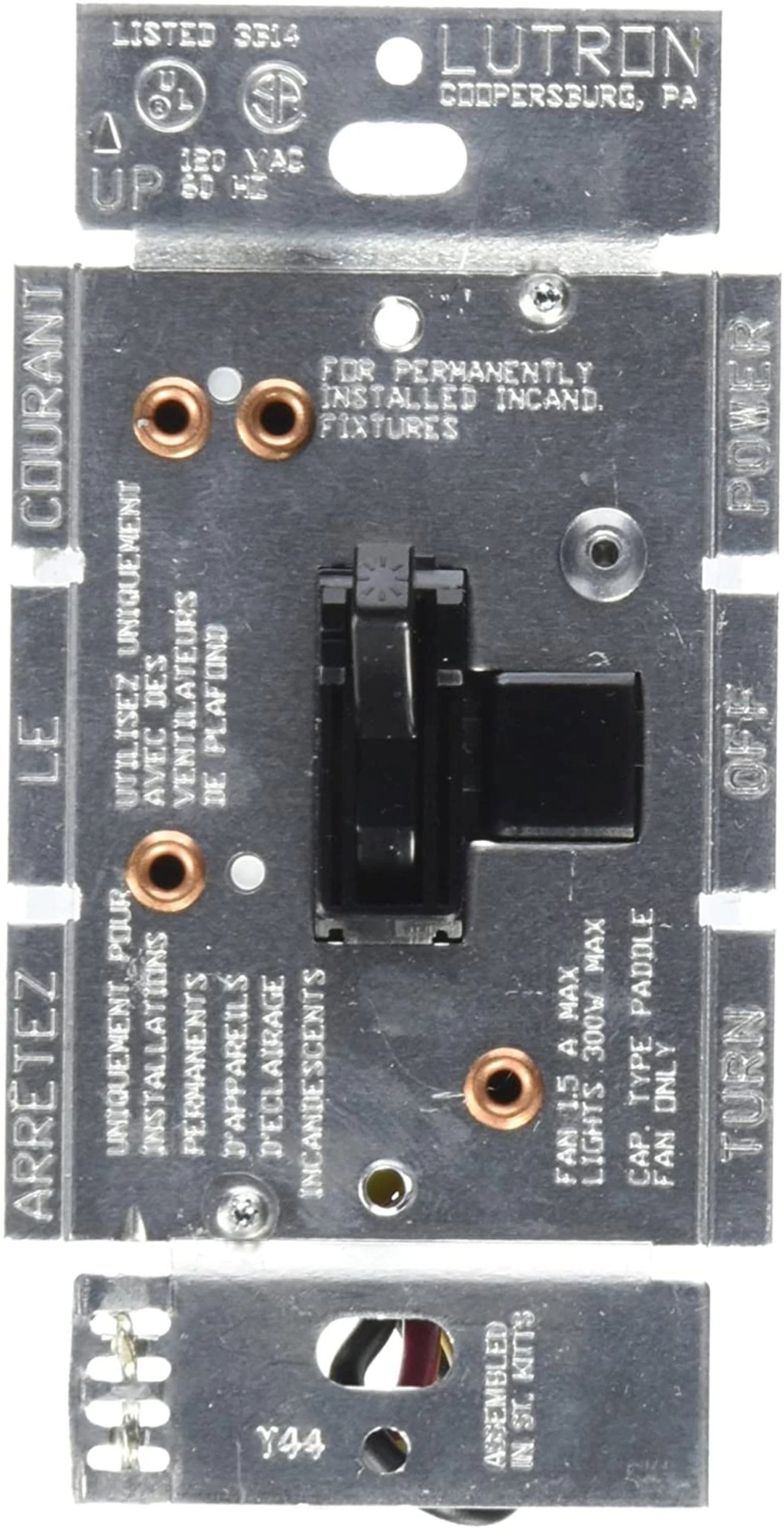 Ariadni Fan/Light Control, Fan control and dimmer, single-pole - quiet 3-speed, 120V/1.5A/300W