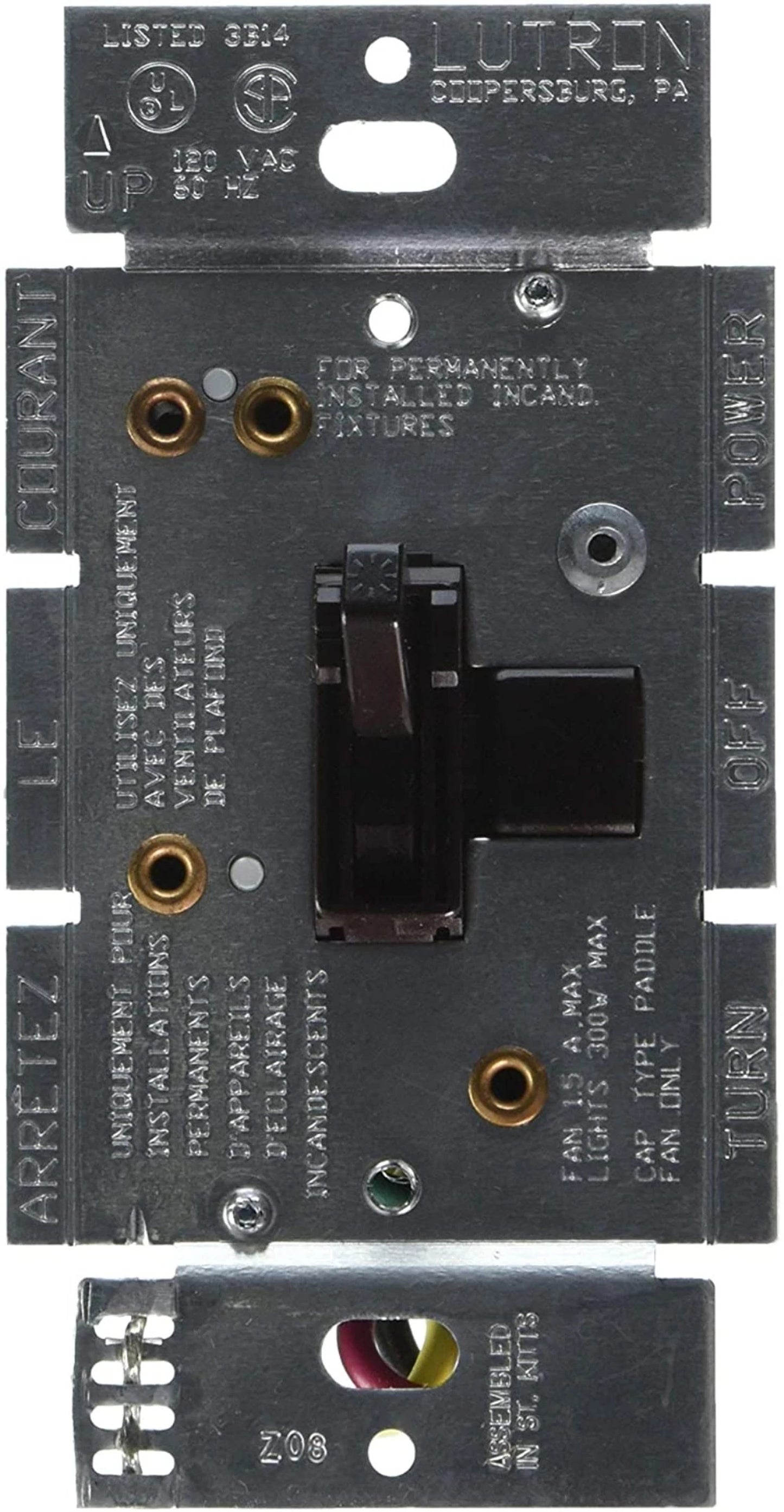 Ariadni Fan/Light Control, Fan control and dimmer, single-pole - quiet 3-speed, 120V/1.5A/300W