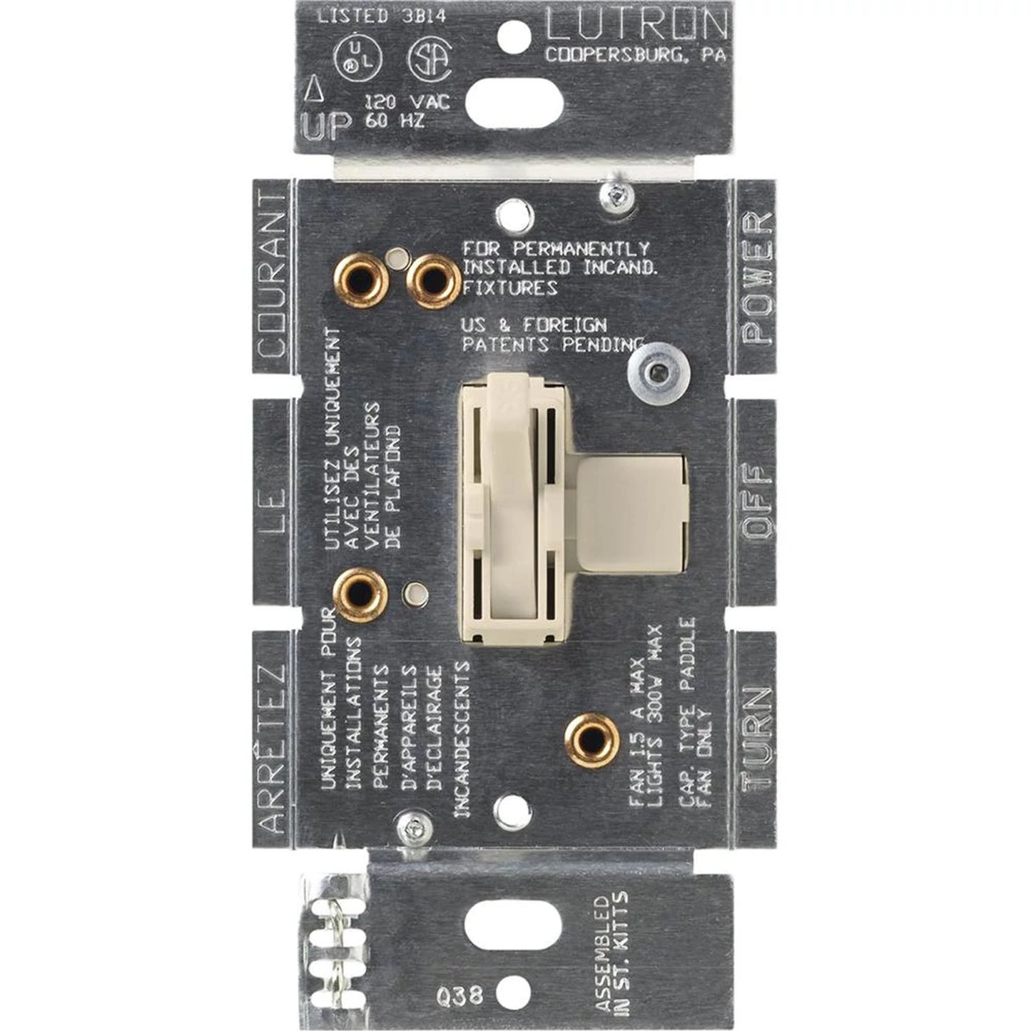 Ariadni Fan/Light Control, Fan control and dimmer, single-pole - quiet 3-speed, 120V/1.5A/300W