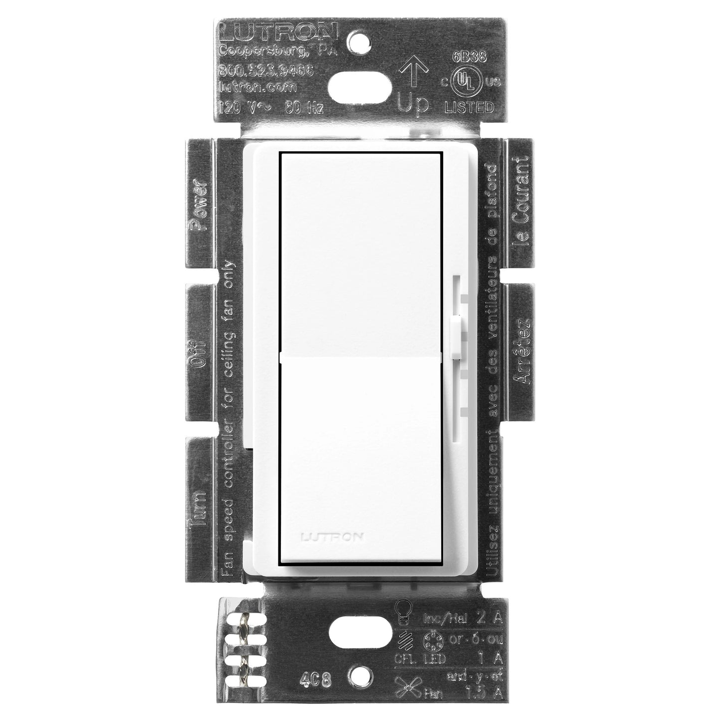 Lutron Diva 3-Speed Fan Control and Light Switch, Single-Pole/3-Way, 1.5A Fan/1A LED