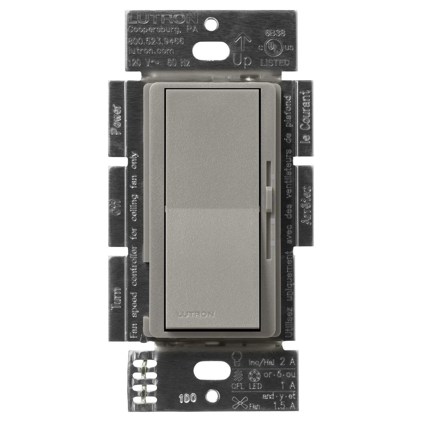 Lutron Diva 3-Speed Fan Control and Light Switch, Single-Pole/3-Way, 1.5A Fan/1A LED