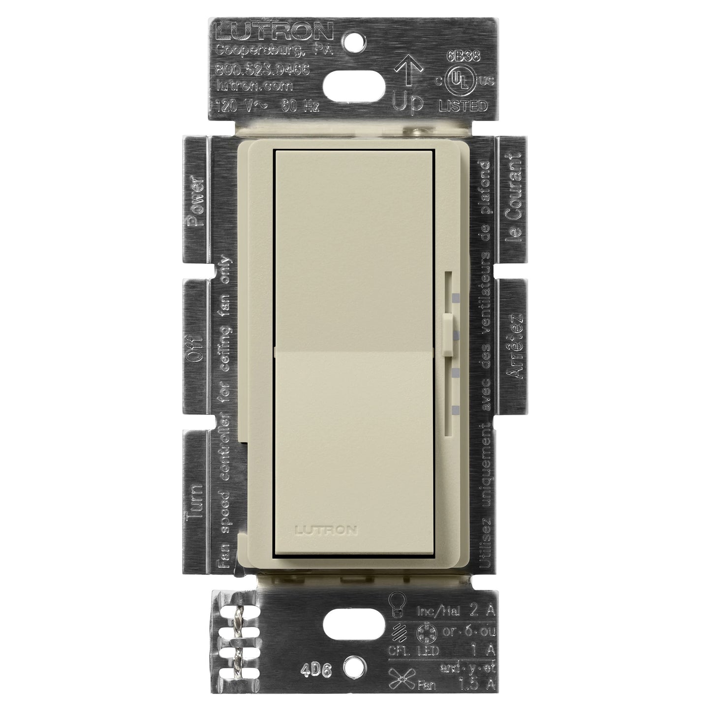 Lutron Diva 3-Speed Fan Control and Light Switch, Single-Pole/3-Way, 1.5A Fan/1A LED