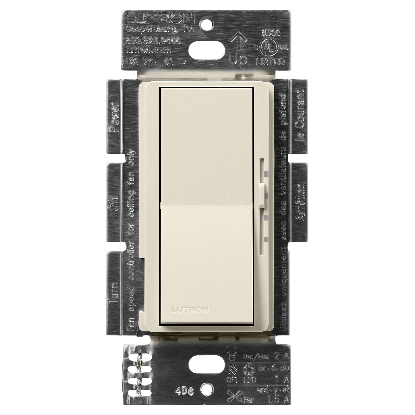 Lutron Diva 3-Speed Fan Control and Light Switch, Single-Pole/3-Way, 1.5A Fan/1A LED