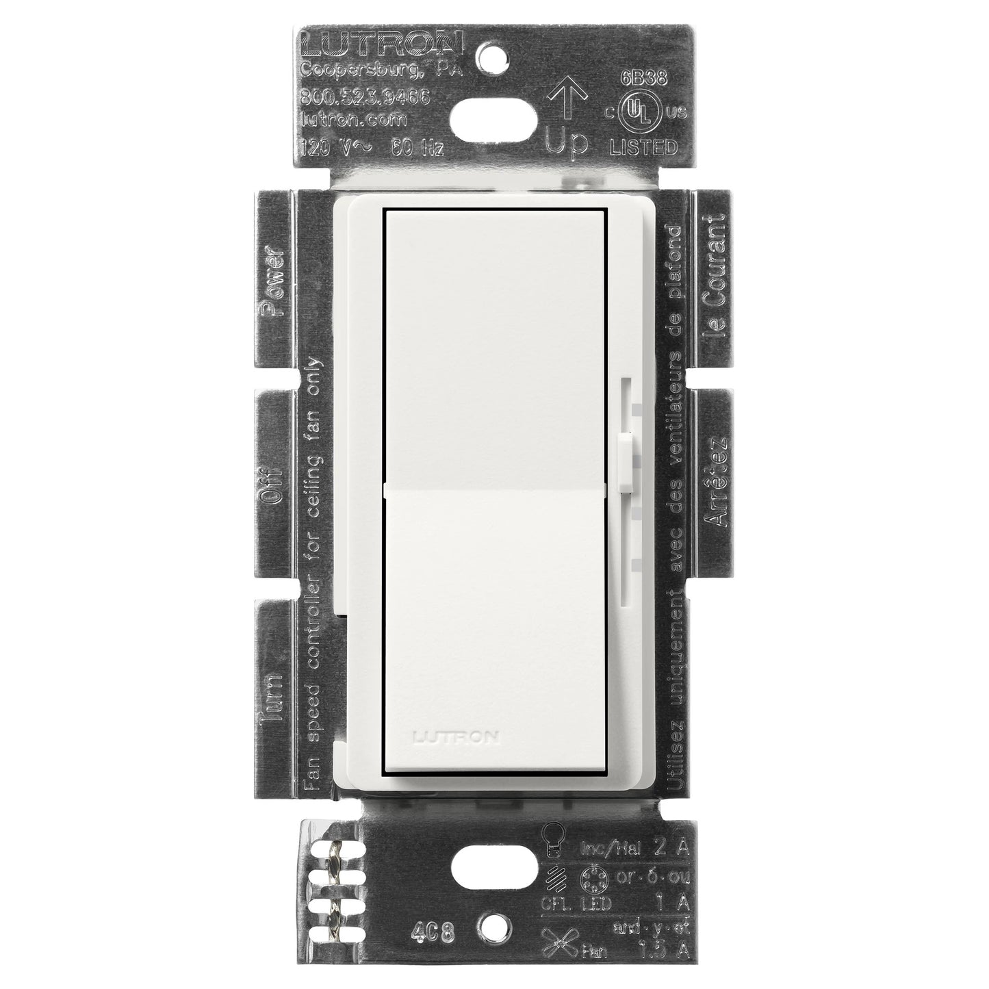 Lutron Diva 3-Speed Fan Control and Light Switch, Single-Pole/3-Way, 1.5A Fan/1A LED