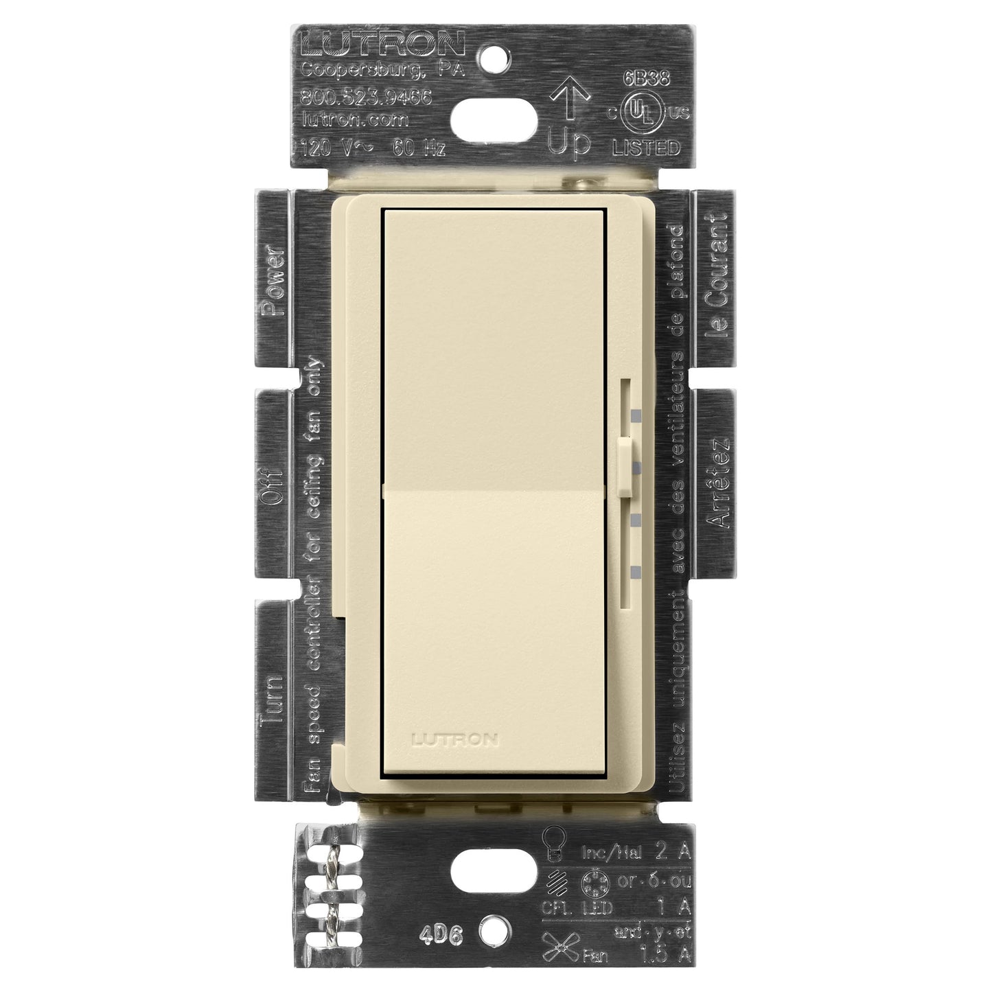 Lutron Diva 3-Speed Fan Control and Light Switch, Single-Pole/3-Way, 1.5A Fan/1A LED