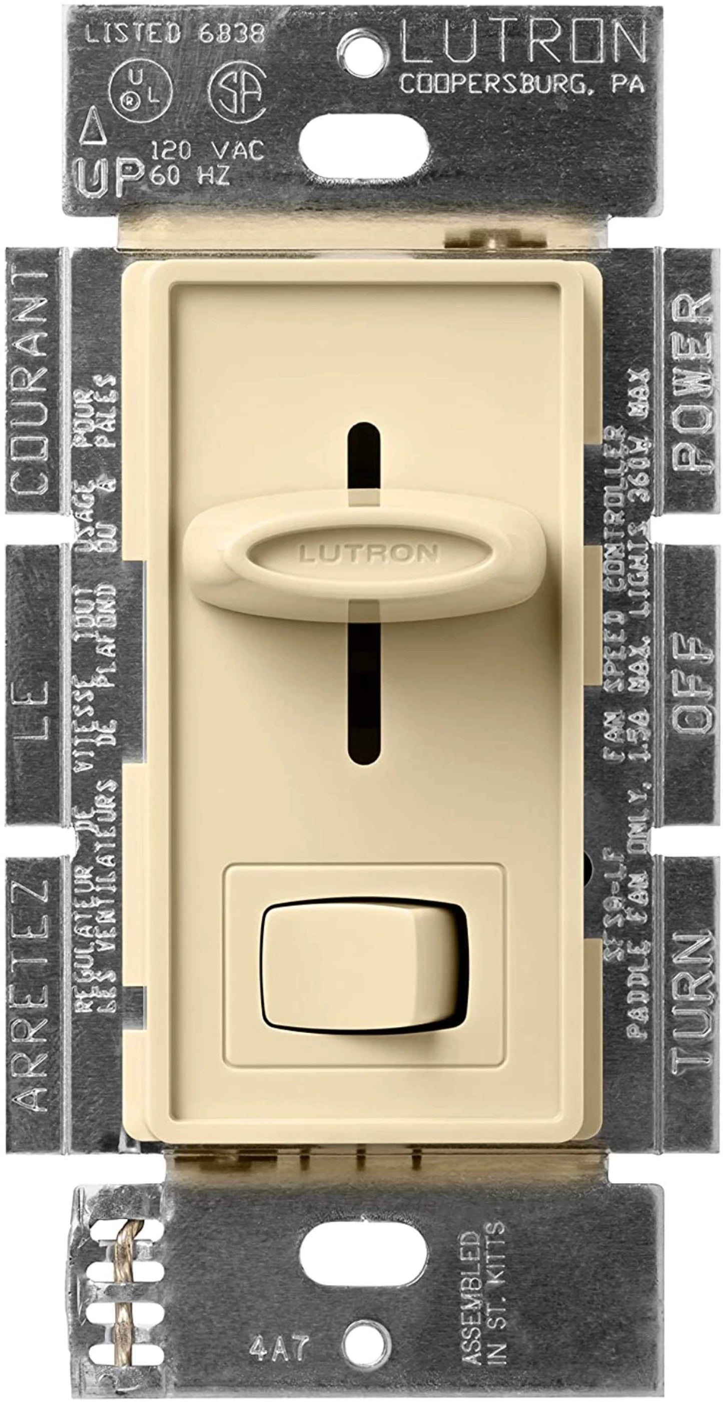 Skylark Fan-Speed Control, Single-pole, quiet 3-speed, 120V/360W light, 1.5A fan