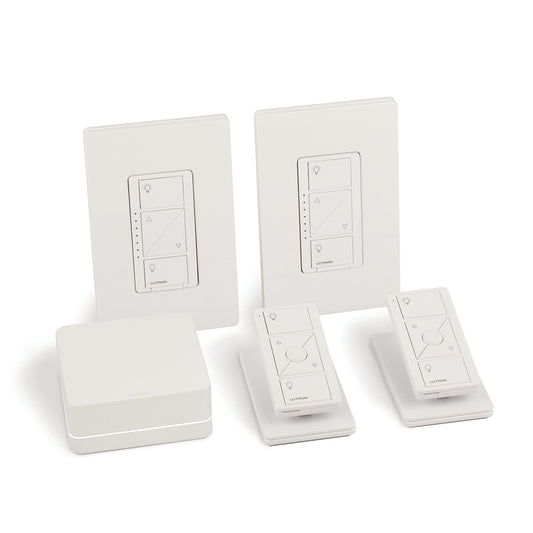 Lutron Caseta Wireless Smart Lighting Dimmer Switch (2 count) Starter Kit with Pedestals for Pico Remotes