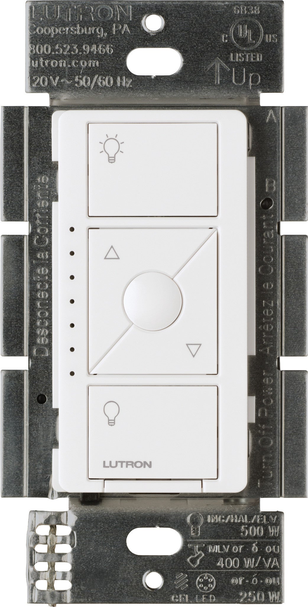 Lutron Caseta Wireless ELV+ Smart Dimmer Switch, with Phase Selectable Dimming for LED (250W), MLV (400W), ELV (500W), and Incandescent/Halogen (500W) lighting, 120V