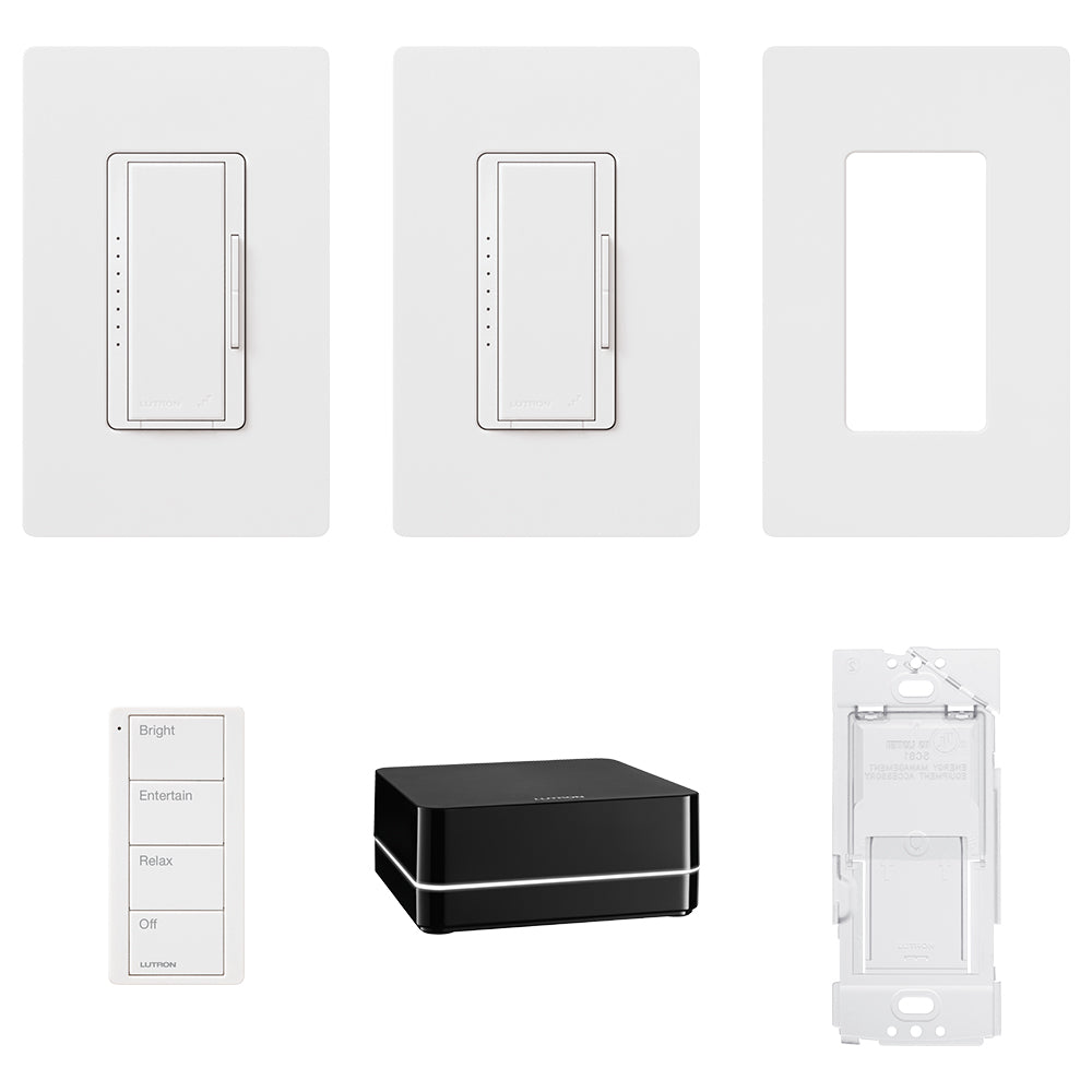 RA2 Select Starter Kit, contains (2) RRD-6ND-WH, (1) PJ2-4B-GWH-P03, (1) PICO-WBX-ADAPT, (3) CW-1-WH, (1) RR-SEL-REP2-BL