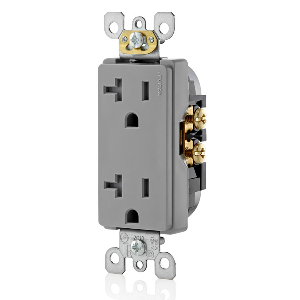 Ultrasonically welded, 20A Tamper-Resistant, Decora duplex receptacle/outlet. Residential grade, NEMA 5-20R, side wired only, UL, CSA and NOM