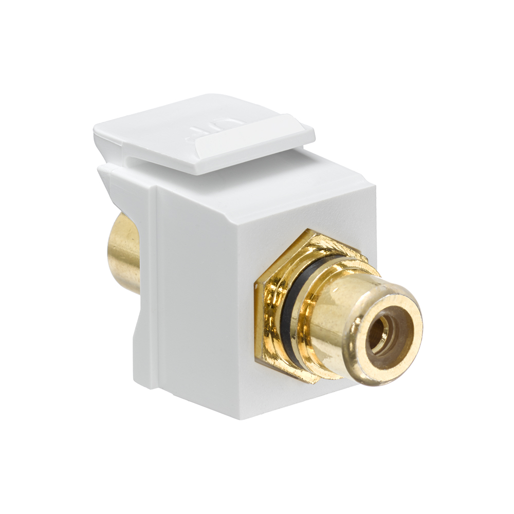 RCA Feedthrough QuickPort Connector, Gold-Plated, Black Stripe, White Housing