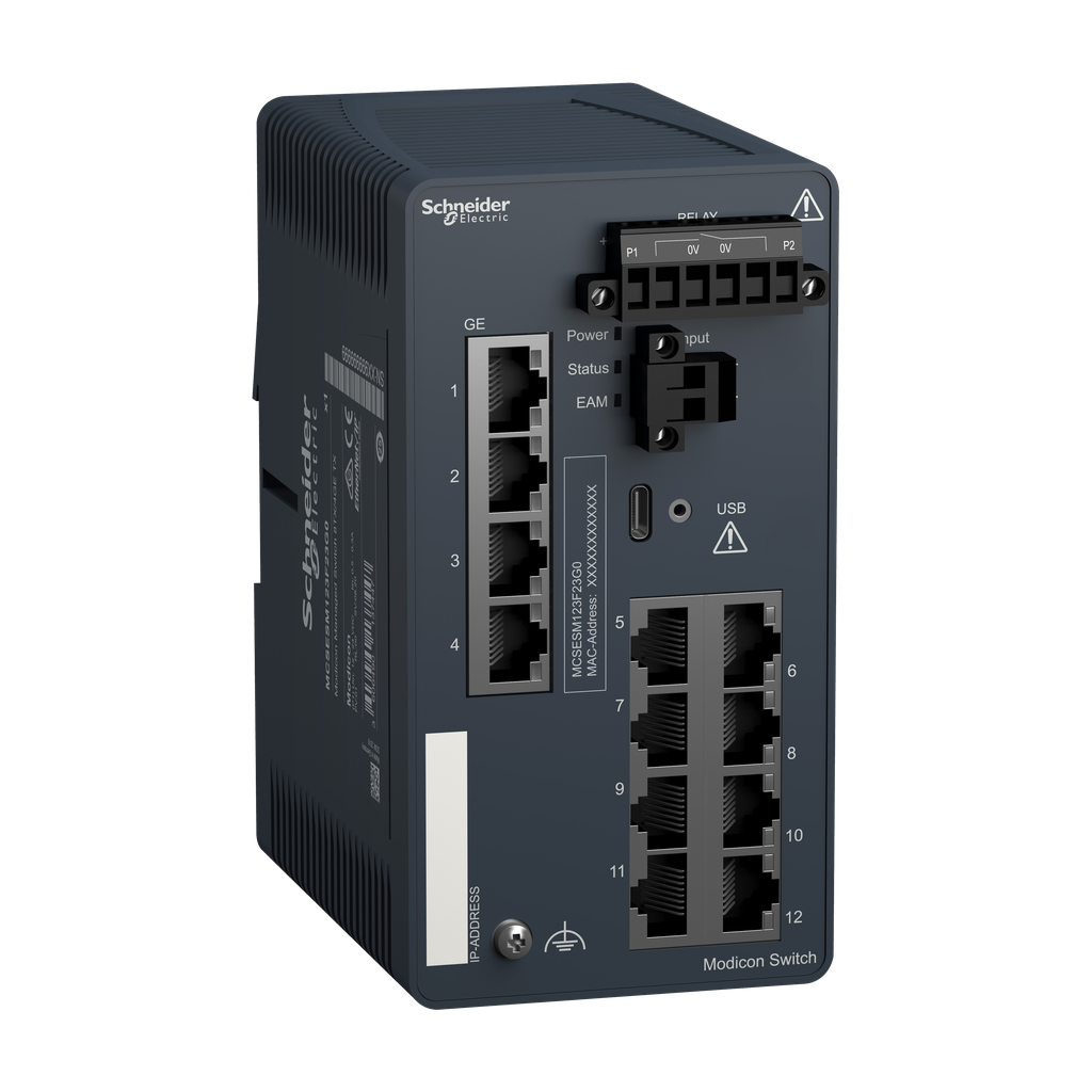 Modicon Managed Switch - 8 ports for copper + 4 Gigabit ports for copper