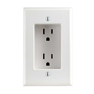 1 GANG RECESSED DUPLEX RECEPTACLE, 2-POLE, 3-WIRE, 15A-125V, NEMA 5-15R RESIDENTIAL GRADE. WITH SCREWS MOUNTED TO HOUSING. WHITE