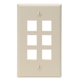 Single-Gang QuickPort Wallplate, 6-Port, Ivory