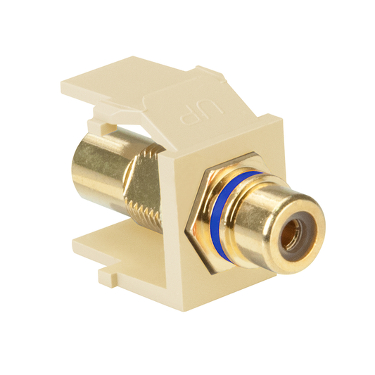 RCA Feedthrough QuickPort Connector, Gold-Plated, Blue Stripe, Ivory Housing