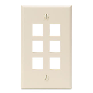 Single-Gang QuickPort Wallplate, 6-Port, Light Almond