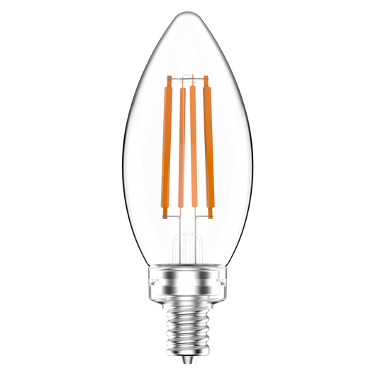 Decorative, 500 lumens, B11, 5W, base E12, 90CRI 4000K, filament, clear