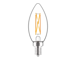 A-Line Bulbs, 500 lumens, B11, 5W, base E12, 90CRI, 2200K-3000K, filament, clear, dim to warm