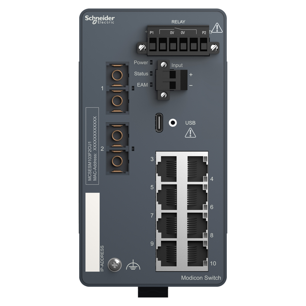 Modicon Extended Managed Switch - 8 ports for copper + 2 ports for fiber optic multimode