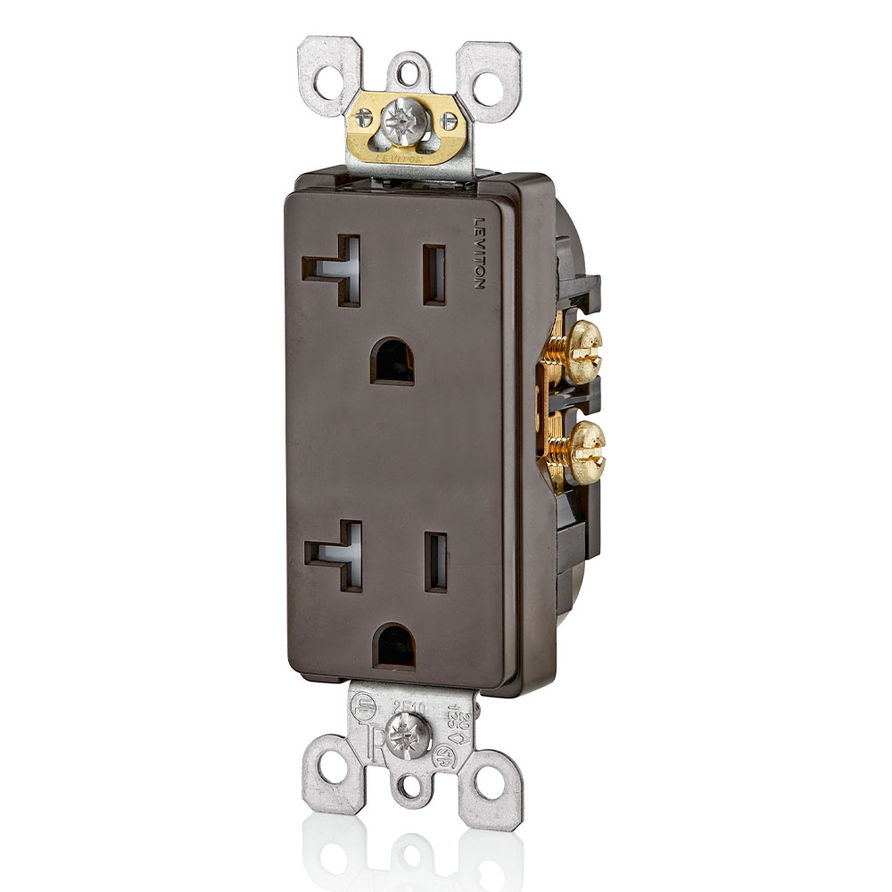 Ultrasonically welded, 20A Tamper-Resistant, Decora duplex receptacle/outlet. Residential grade, NEMA 5-20R, side wired only, UL, CSA and NOM